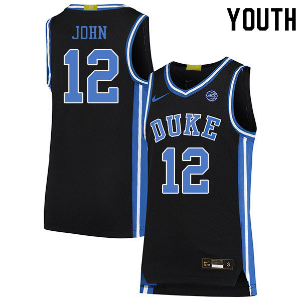 Youth #12 Theo John Duke Blue Devils College Basketball Jerseys Sale-Black